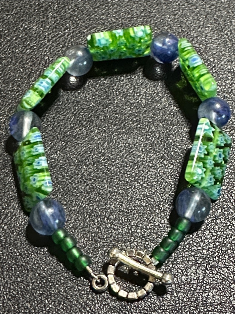 Green Millefiori Art Glass Bracelet